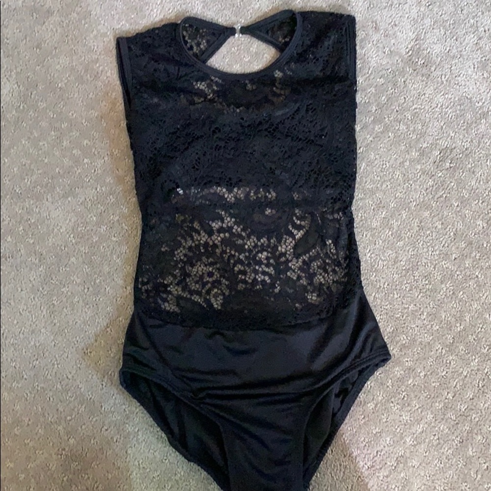 Chelsea B all black with lace leotard
